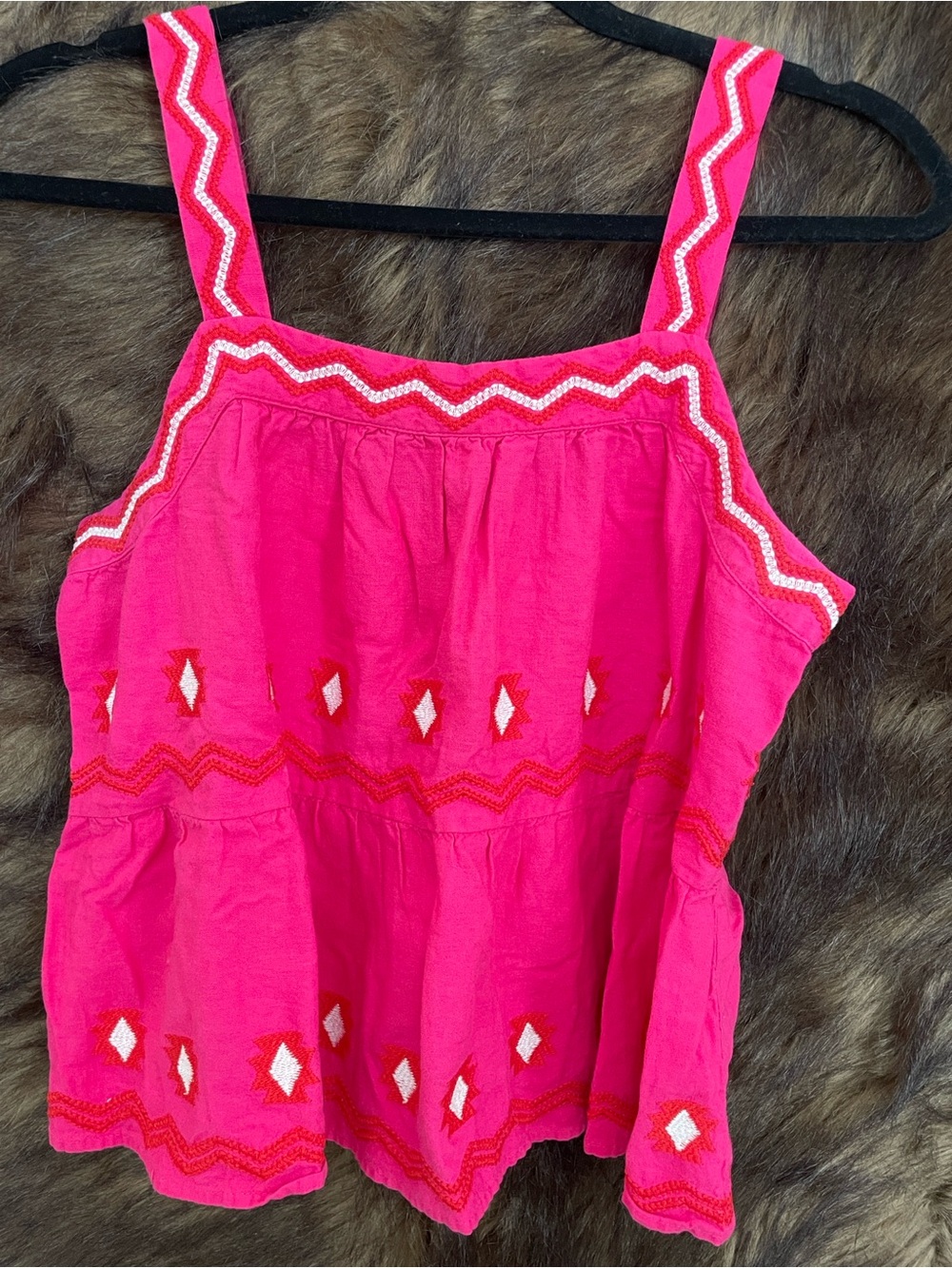 LOFT Bright Pink Embroidered Square-Neck Tank